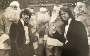 Stu Dennison and Roger Gascoine on the set of a Christmas Special.