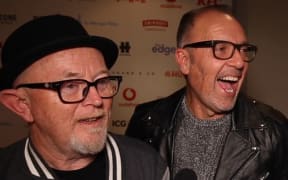 Dave Dobbyn and Peter Urlich of Th' Dudes backstage at the 2019 VNZMAs