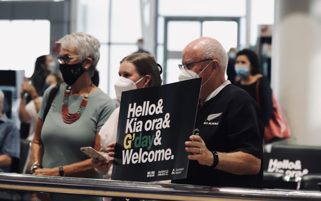 Emotional scenes at Auckland Airport after after the first fights from across the Tasman landed since the border reopening on 13 April 2022.