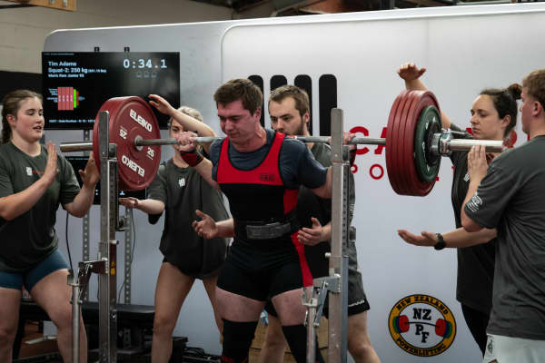Tim Adams, a Dunedin-based physiotherapist, competes in powerlifting.