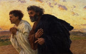 The disciples Peter and John running to the tomb on the morning of the resurrection - Eugene Burnard