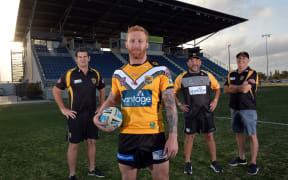 Falcons CEO Chris Flannery, Captain Dane Hogan, Chairman Ashley Robinson OAM,Coach Craig Ingebrigtsen.