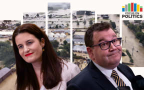 Collage of Nicola Willis, Grant Robertson and Wairoa flooding.