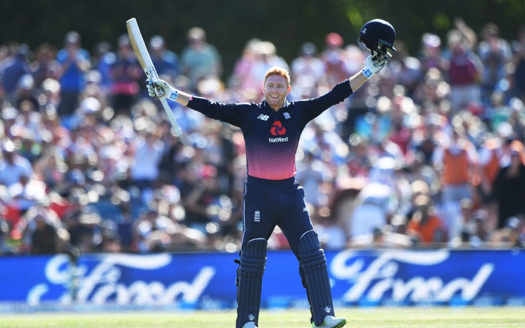 England's Jonny Bairstow celebrates his century.