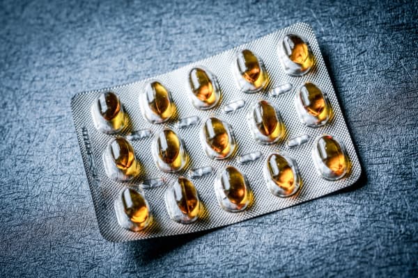 Liquid nutritional supplements in capsules. 
France (Photo by GARO / Phanie / Phanie via AFP)