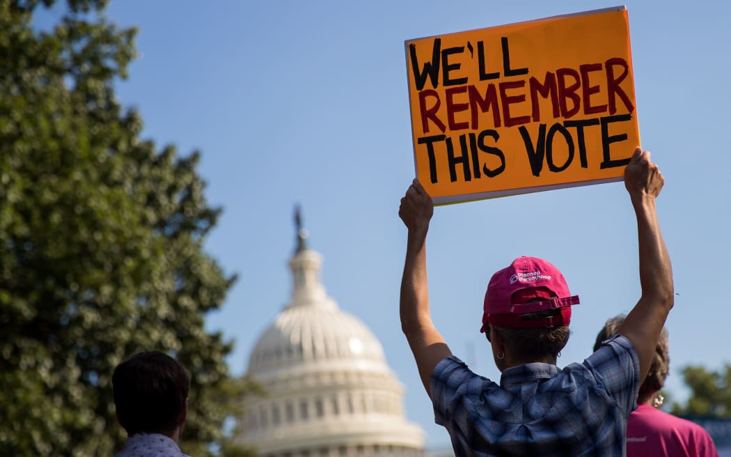 Protesters outside the US Capitol.