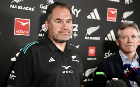 All Blacks head coach Dave Rennie and NZ Rugby chair David Kirk after Rennie was announced as new All Blacks head coach.