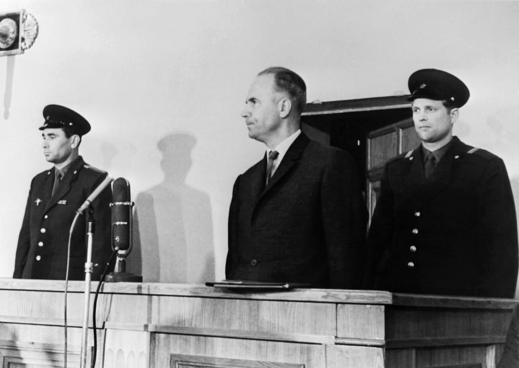 Soviet military intelligence colonel Oleg Penkovsky (centre) was sentenced to death during his public trial on May 11, 1963 in Moscow.