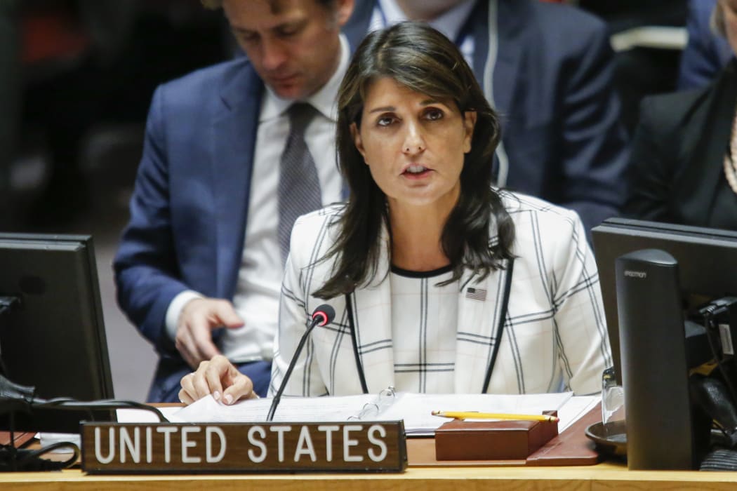 NEW YORK, NY - MAY 30: United States Ambassador to the United Nations Nikki Haley speaks during a UN Security Council emergency session on Israel-Gaza conflict at United Nations headquarter on May 30, 2018 in New York City.