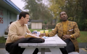 This image released by Universal Pictures shows Viggo Mortensen, left, and Mahershala Ali in a scene from "Green Book."