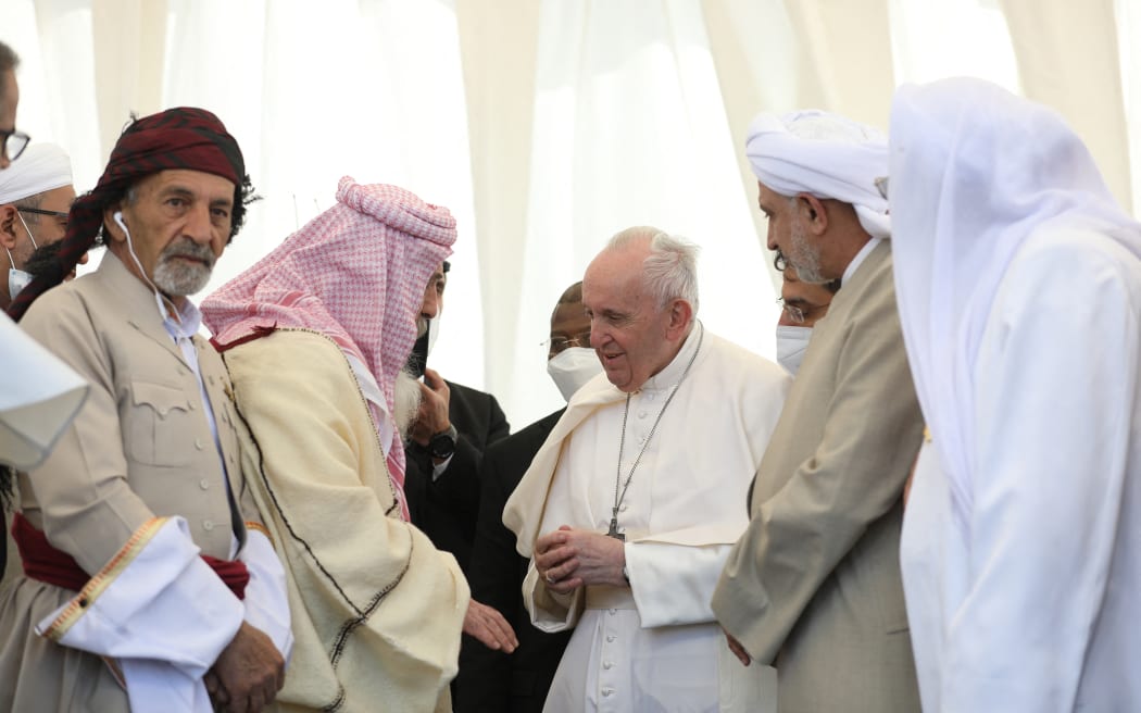 Pope Francis visits the ancient Iraqi city of Ur. 'We cannot be silent when terrorism abuses religion'.