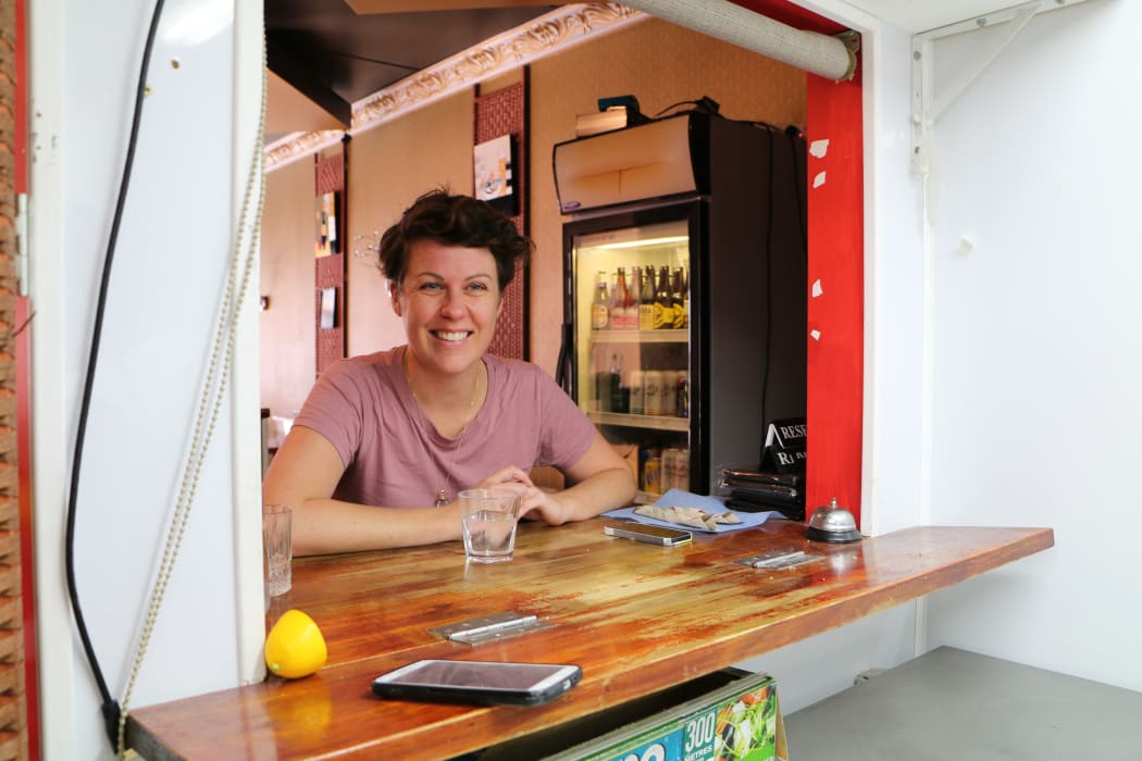 Pomegranate Kitchen GM Rebecca Stewart behind the pop-up pod