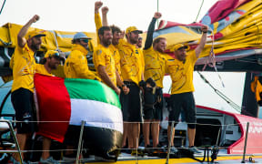 Abu Dhabi Ocean Racing, winner of Leg 5 arriving to Itajai.