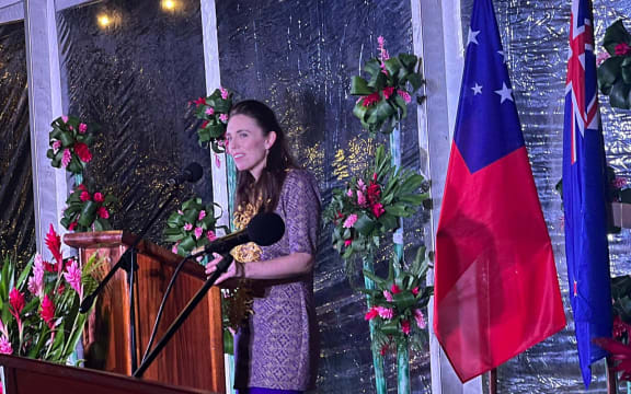 PM Jacinda Ardern gives a speech In Samoa