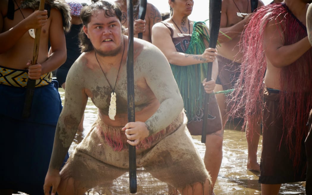 Waka arriving at Te Tii Beach, at Waitangi, during commemorations on 6 February 2026.