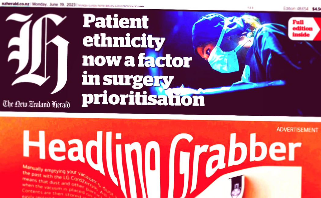 The New Zealand Herald's front page reveals the Auckland surgery waiting list policy on Monday.