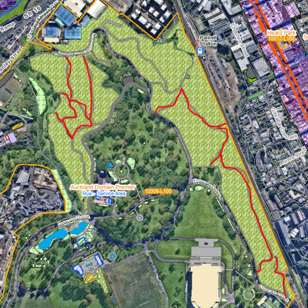 A map of the Auckland Domain, showing the closed paths.
