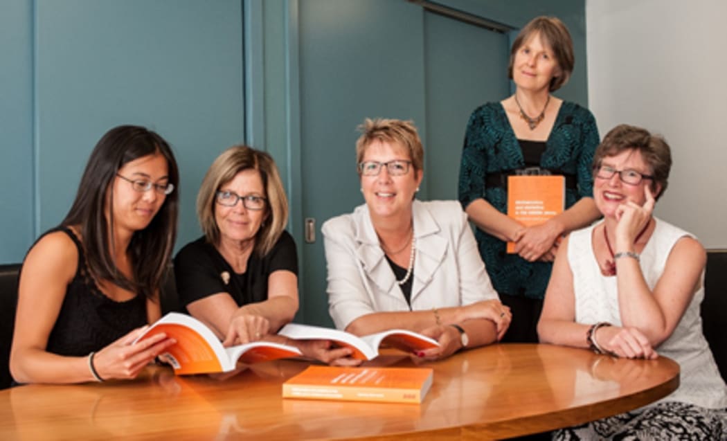 Dr Robin Averill (far right) with (from right) Wellington Girls' College principal Julia Davidson and mathematics department leaders Margaret Priest, Karen Chow and (standing) Frances Hinchliffe.
