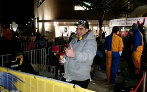 Hurricanes fan Whare Moke was first in line to grab a ticket to the final.