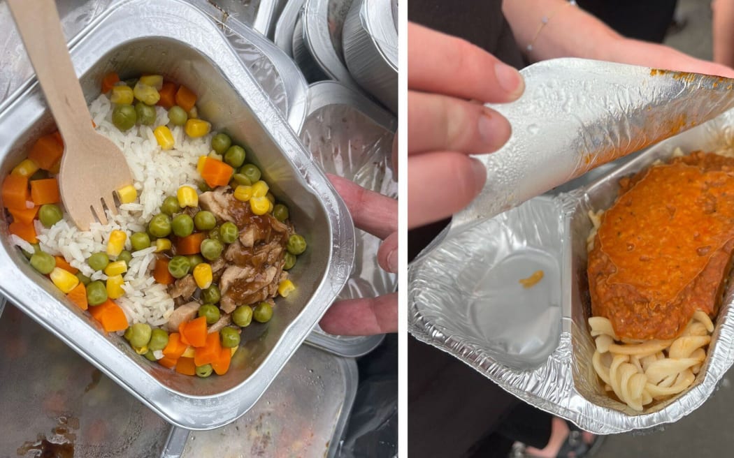 A Gisborne Girls' High School lunch - chicken teriyaki on rice or gluten-free pasta and plant-based meat with tomato sauce for those with dietary requirements.