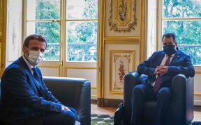French President Emmanuel Macron and French Polynesian President Edouard Fritch