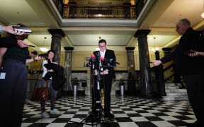 Labour finace spokesperson Grant Robertson speaks to media after the June quarter GDP result on 21 September, 2023.