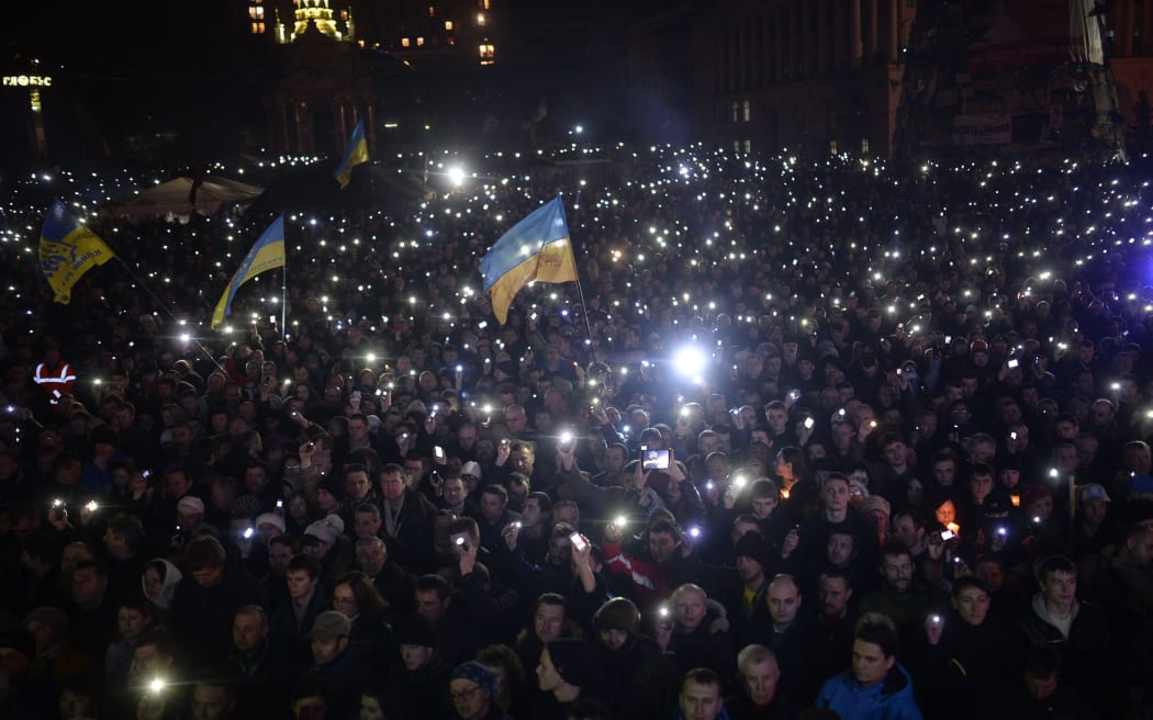 Protesters remain in Independence Square.