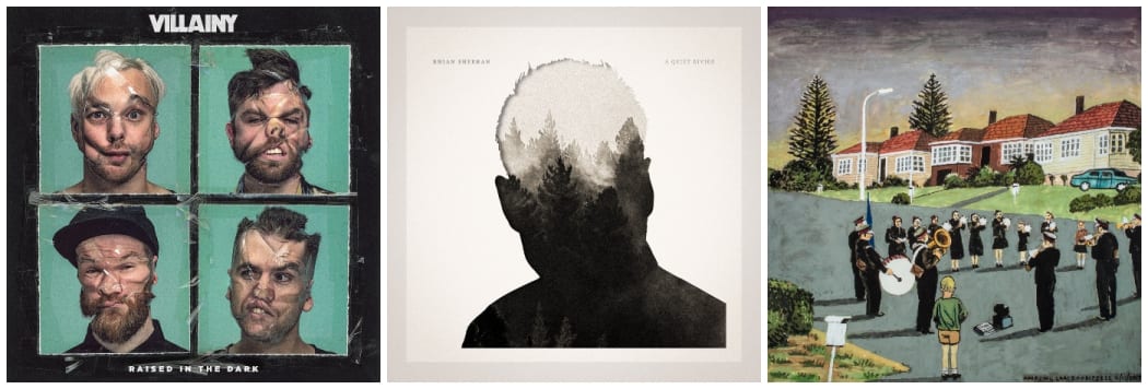 2019's finalists for Best Album Artwork are, Mike Braid for Raised In The Dark, by Villainy, Jamie Robertson for A Quiet Divide by Rhian Steehan, and Tim Harper and Dick Frizzell for Offering)