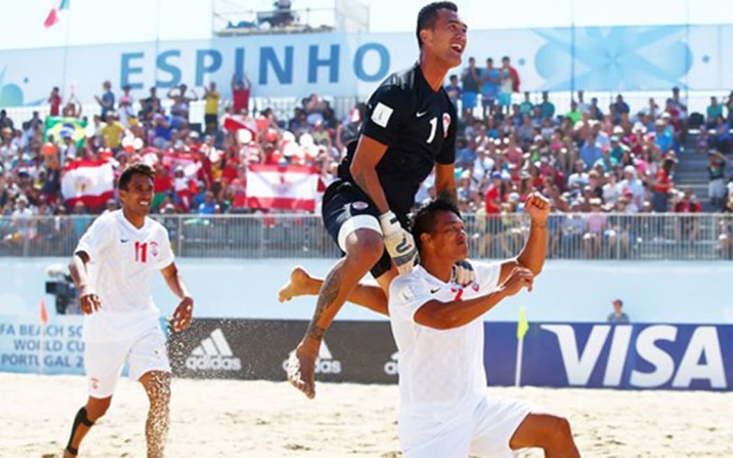 Tahiti players at the Beach Soccer World Cup.
