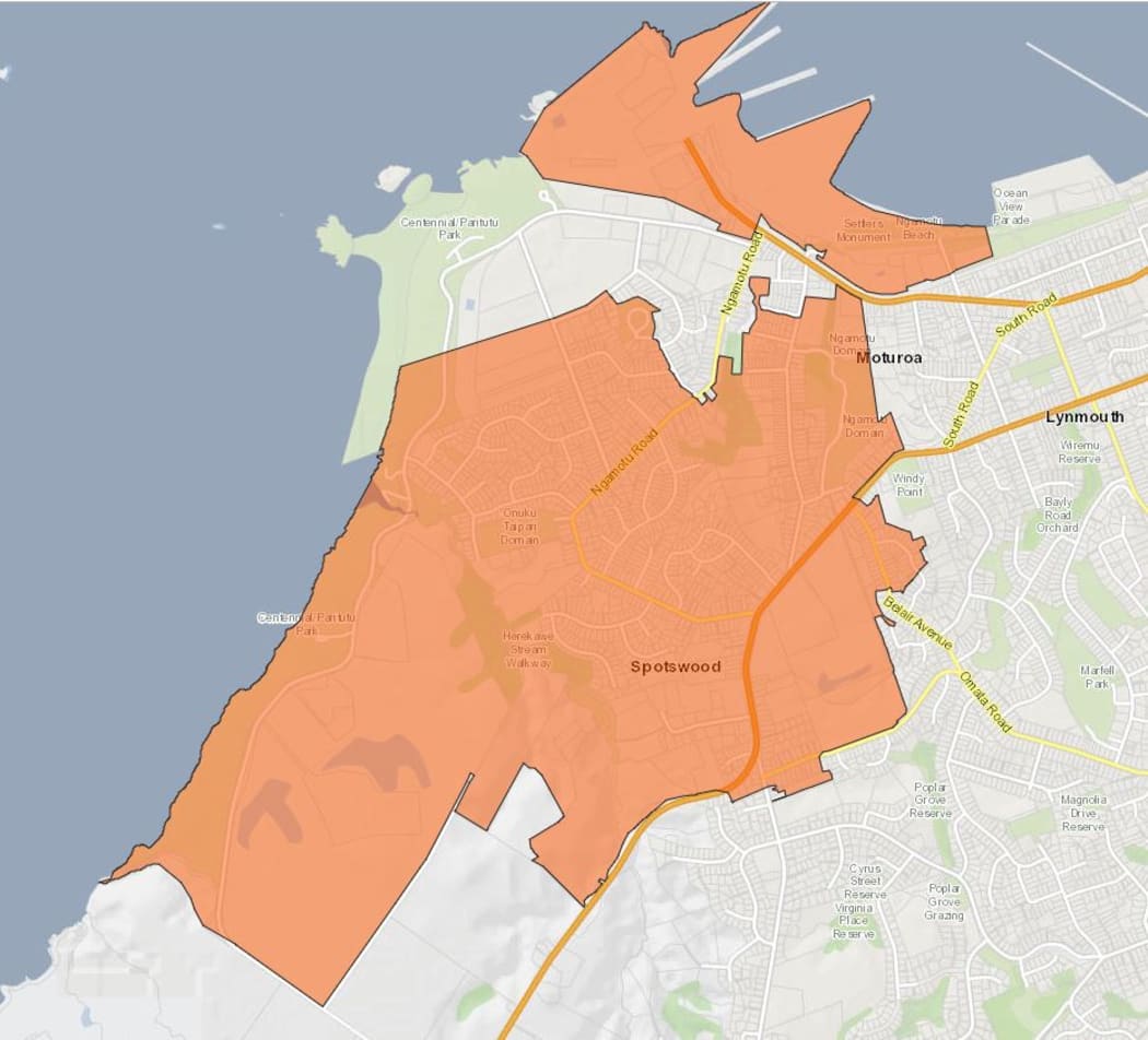 Map of affected area in New Plymouth.