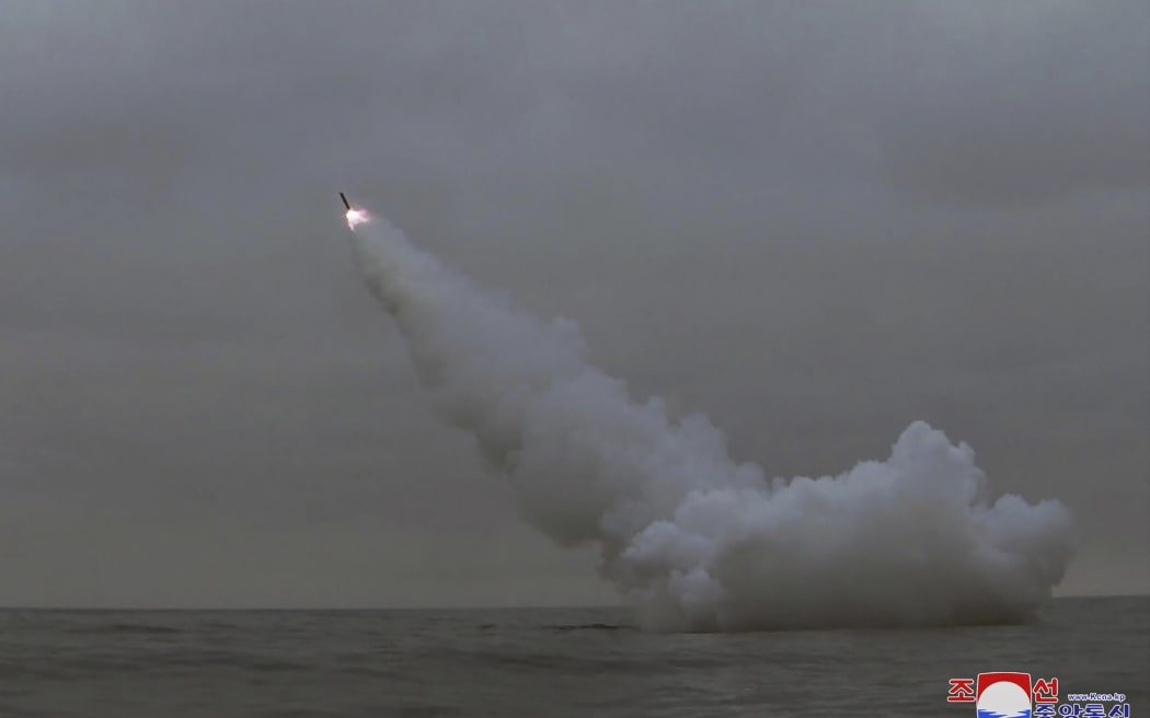 This picture taken on March 12, 2023 in the early morning and released on March 13, 2023 by North Korea's official Korean Central News Agency (KCNA) shows an underwater firing exercise of a strategic cruise missile held in the waters of Gyeongpo Bay. (Photo by KCNA VIA KNS / AFP) / - South Korea OUT / ---EDITORS NOTE--- RESTRICTED TO EDITORIAL USE - MANDATORY CREDIT "AFP PHOTO/KCNA VIA KNS" - NO MARKETING NO ADVERTISING CAMPAIGNS - DISTRIBUTED AS A SERVICE TO CLIENTS
THIS PICTURE WAS MADE AVAILABLE BY A THIRD PARTY. AFP CAN NOT INDEPENDENTLY VERIFY THE AUTHENTICITY, LOCATION, DATE AND CONTENT OF THIS IMAGE. /
