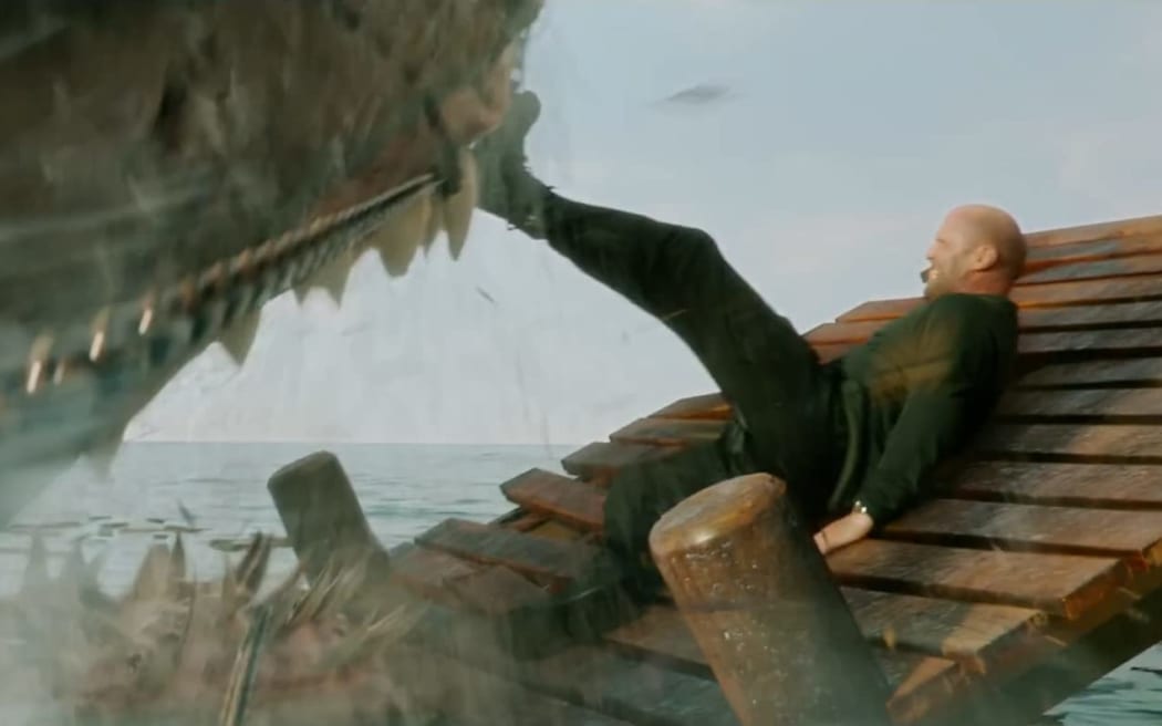 Jason Statham  in a scene from the 2023 film Meg 2: The Trench