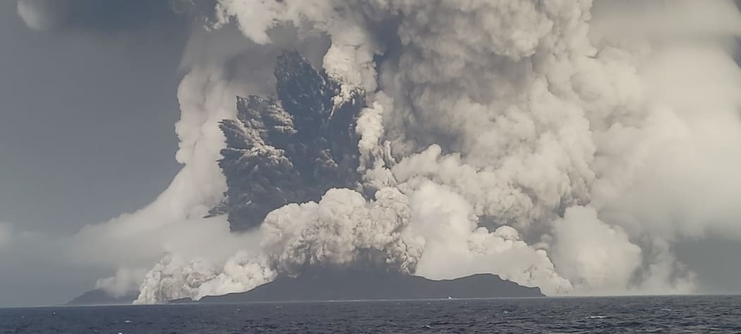 The Hunga-Tonga-Hunga-Ha'apai underwater volcano on Friday, January 15, 2022.