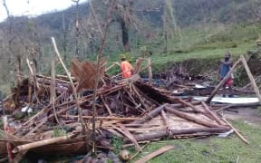 A house flattened by Cylcone Harold in Ranwas.