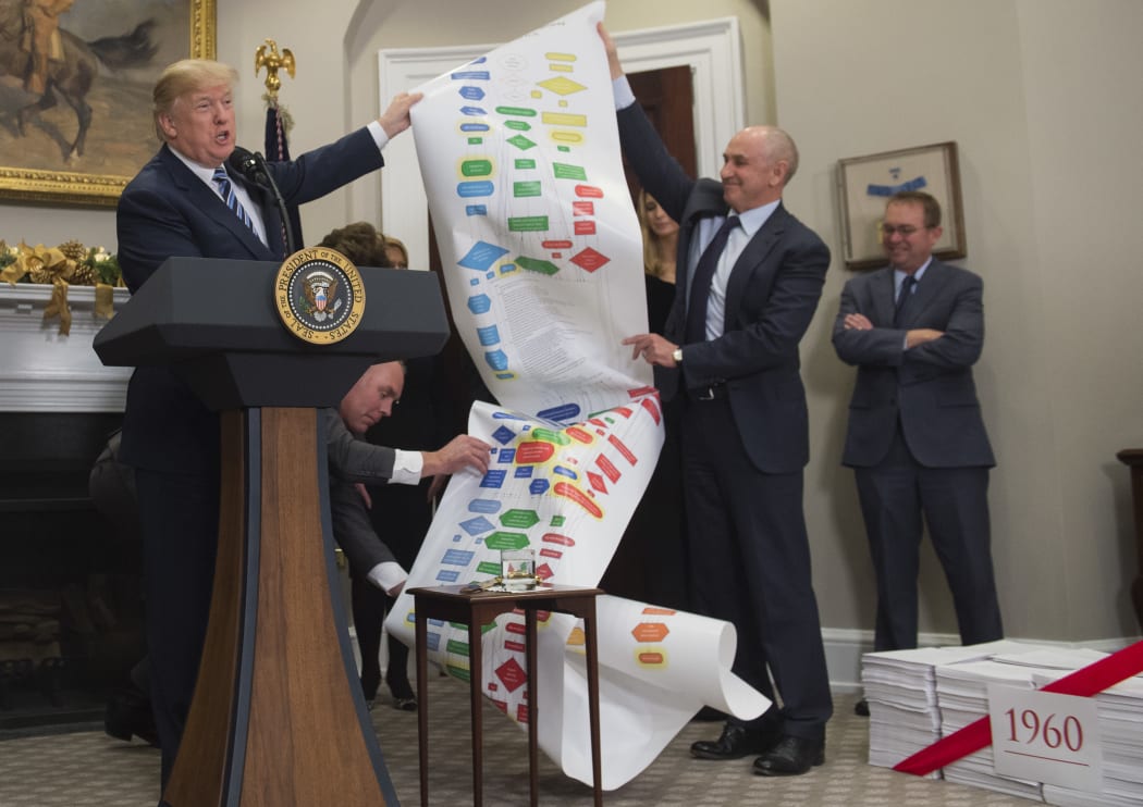 US President Donald Trump and Chris Liddell, director of strategic initiatives, on December 14, 2017.