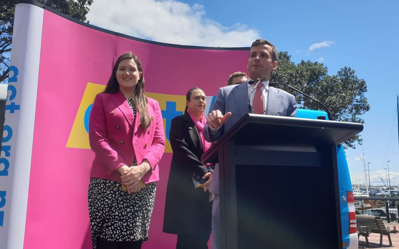 ACT Party leader David Seymour and deputy Brooke van Velden campaigning in Devonport on 16 October, 2020.
