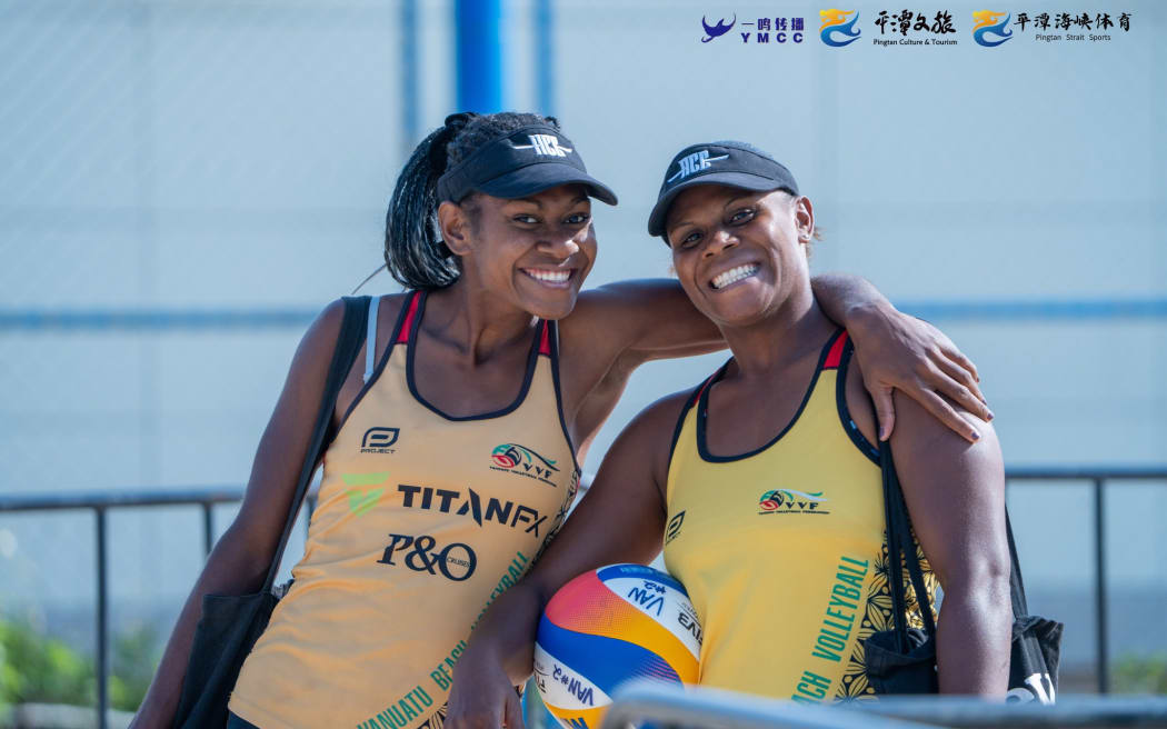 The Vanuatu beach volleyball pair of Linline Matauatu and Majabelle Lawac after finishing fourth at the FIVB World Beach Pro Tour Futures tournament in Pingtan, China at the weekend. Photo: Vanuatu Beach Volleyball