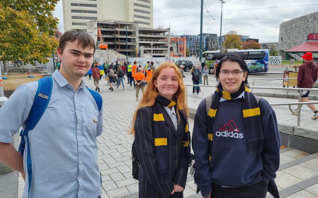 Hornby High students at climate protest - Hornby High students Brayden Dixon, Isabella Demouth and Apollo Searels joined the Climate Strike march.