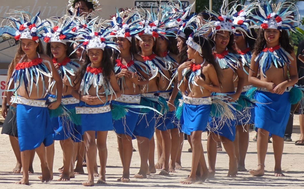 Young dancers prepare to welcome dignitaries at 50th celebrations in Rarotonga, Cook islands