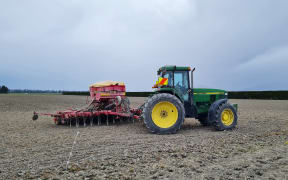 Andrew Currie drilling barley at Avonmore Farm.