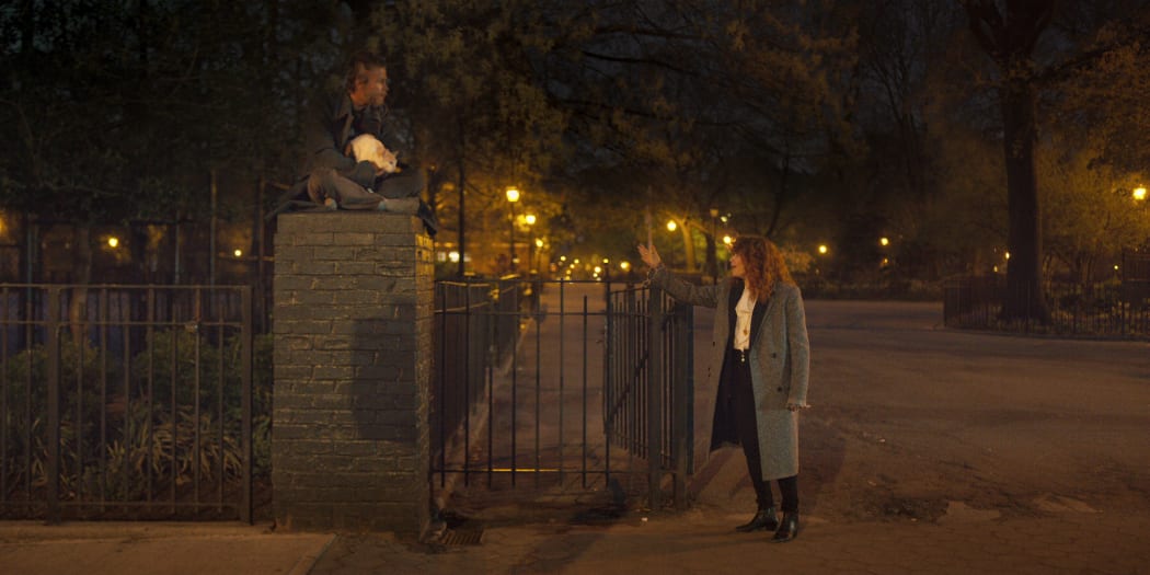 Nadia (Natasha Lyonne) rescues her lost cat, Oatmeal, from a homeless person in the park. Or does it really need rescuing?