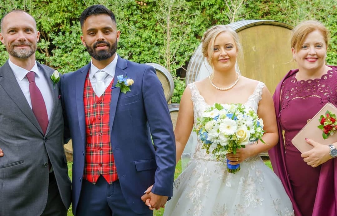 The couple's European wedding, with Abbey's mum Theresa and stepfather, Mike.