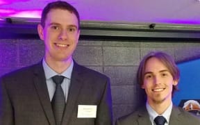 Sheldon Nunes, left, and Nick Mertens were finalists in Callaghan Innovation's C-Prize with their FallCast wearable technology that can warn of the potential for falls in the elderly.