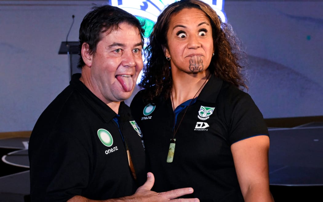 Coach Ronald Griffiths and Harata Butler. NZ Warriors Women, Season Launch.