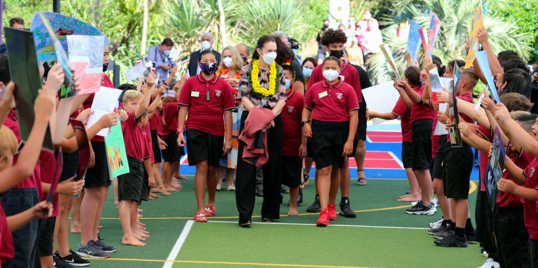 Prime Minister Jacinda Ardern at Sylvia Park School where she and ministers Kelvin Davis, Jan Tinetti, and Aupito William Sio launched the Aotearoa New Zealand histories curriculum