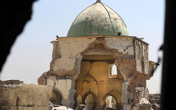 A picture taken on 29 June, 2017, shows the destroyed Great Mosque of al-Nuri in Mosul - destroyed by militants in the clash between Iraq and Islamic State.