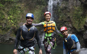 New Zealander Amanda Ellis (centre) with husband Keric and son Mitchell in Hawai'i.
