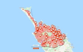 The extent of the Northland power outage on 27/11/19.