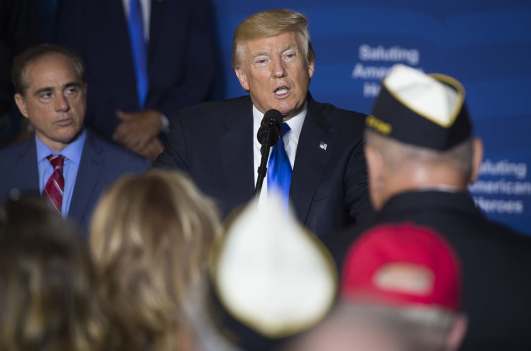 US President Donald Trump speaks to military veterans in Struthers, Ohio, July 25, 2017.
