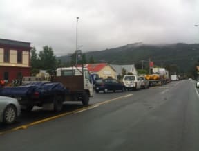 A traffic jam in Featherston while people waited for the road to reopen.